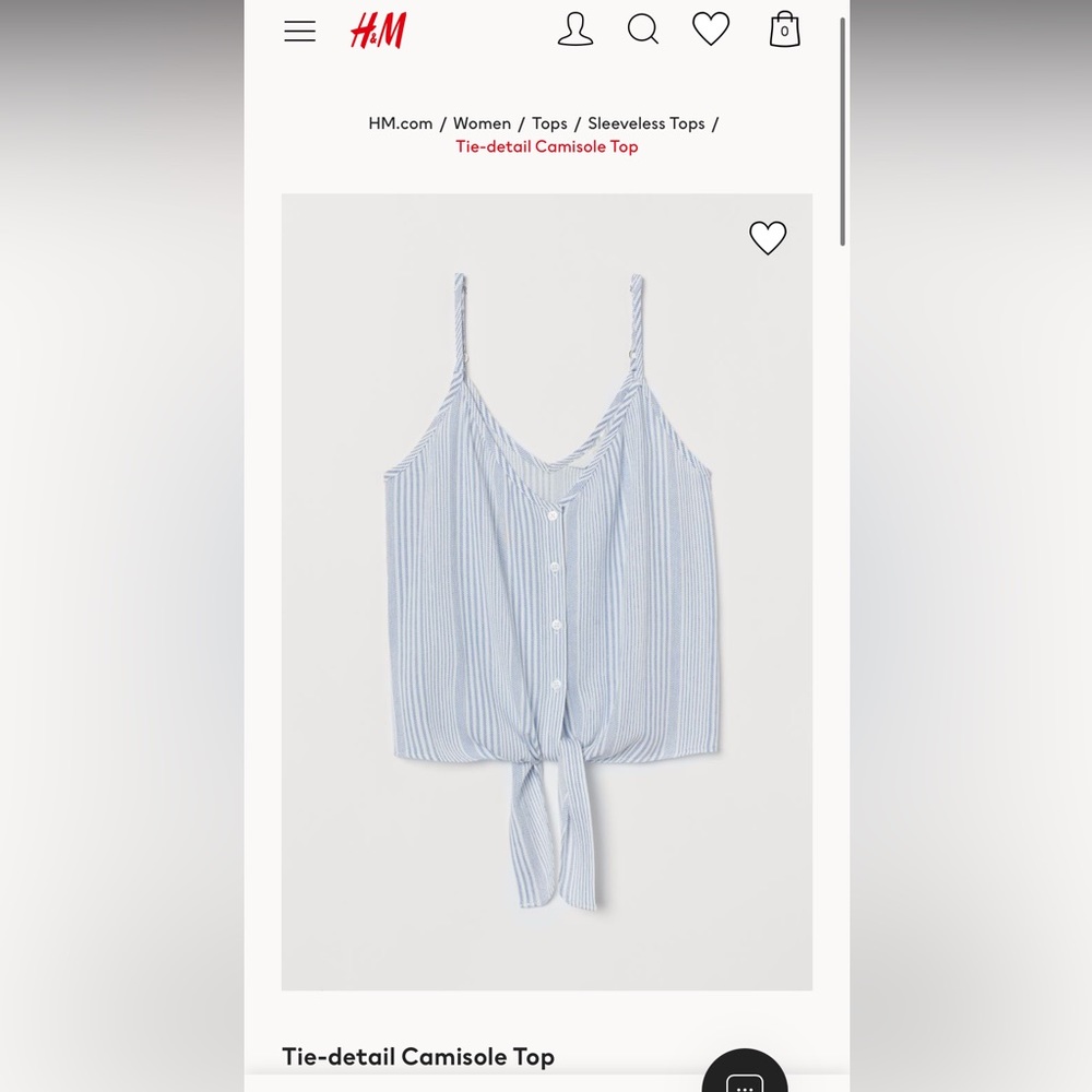 H&M Tie-detail Camisole Top size 6